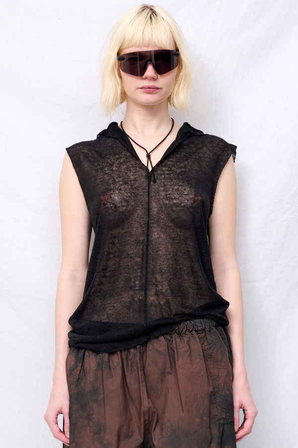 Gabriela Coll Garments No. 333 Black Linen Jersey Hooded Top