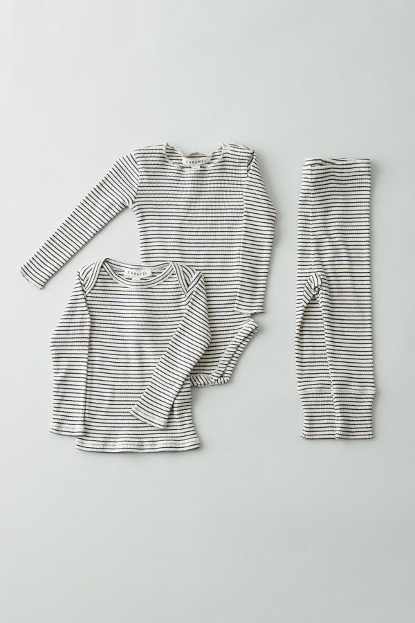 Kids Caramel HANAU BABY COTTON ROMPER - NAVY/CREAM