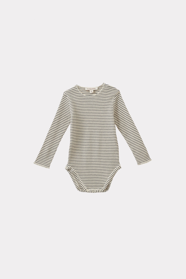 Kids Caramel HANAU BABY COTTON ROMPER - NAVY/CREAM