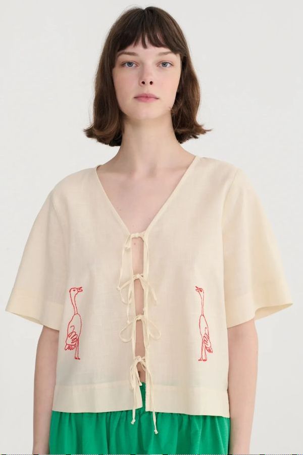 Bobo Choses Embroidery Tie Blouse - Off White