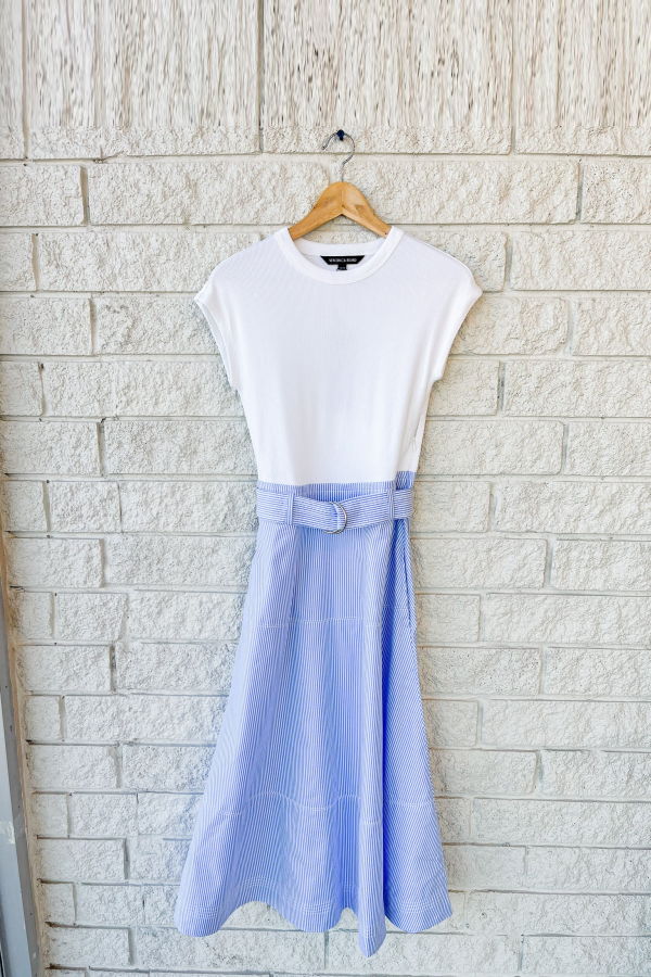 Veronica Beard Belmar Mixed Media Dress - Blue/ White Stripes