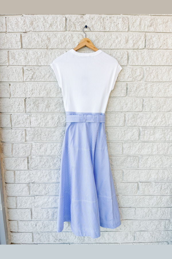 Veronica Beard Belmar Mixed Media Dress - Blue/ White Stripes