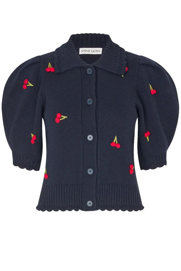Stine Goya Bobble Knit Polo Cardigan - Blue