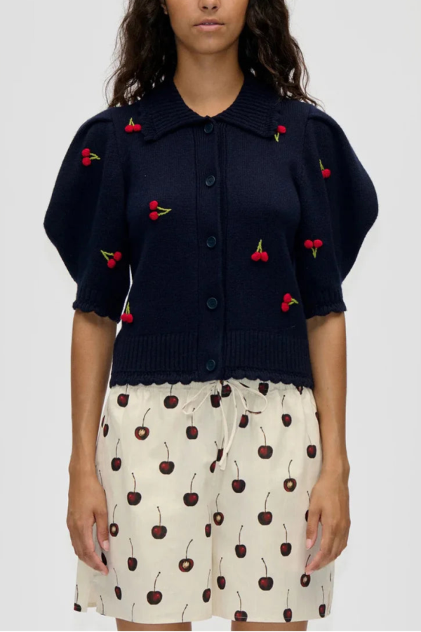 Stine Goya Bobble Knit Polo Cardigan - Blue