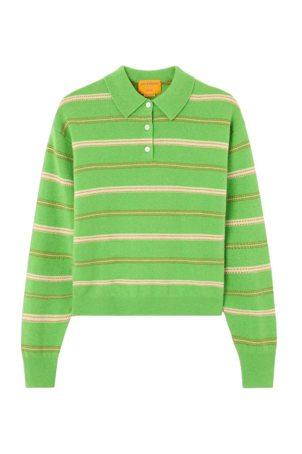 Guest in Residence Collegiate Stripe Polo Sweater - Matcha Point Combo