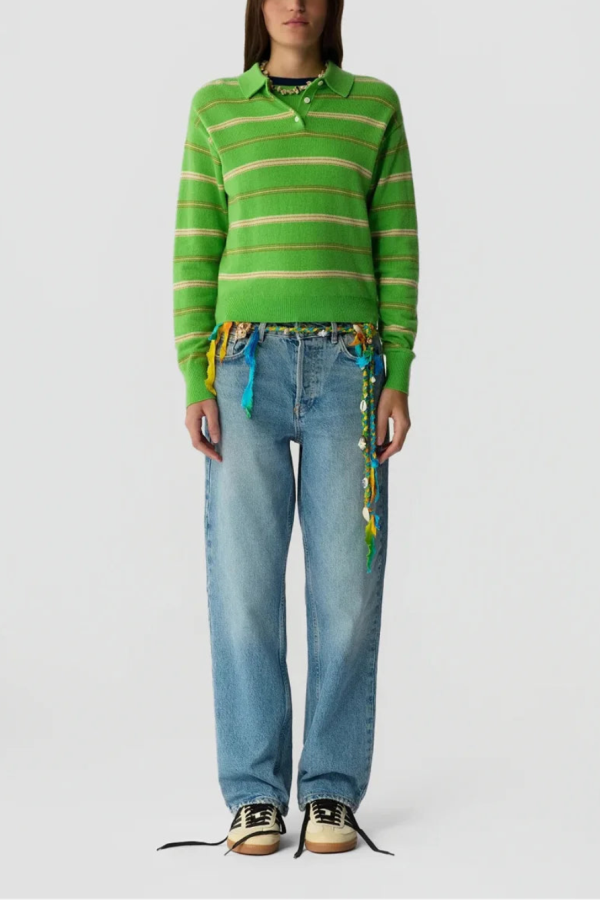 Guest in Residence Collegiate Stripe Polo Sweater - Matcha Point Combo