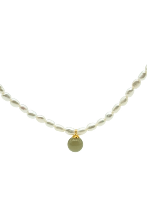 Seree Belle Pearl And Jade Choker - Green