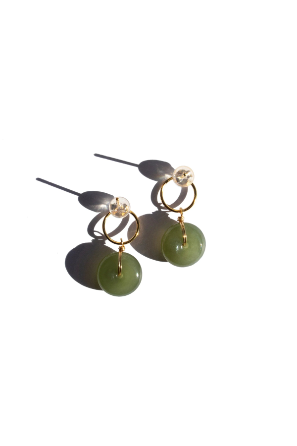 Seree Coin Jade Hollow Earrings - Green