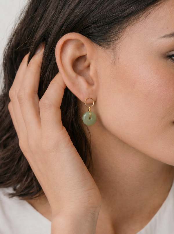 Seree Coin Jade Hollow Earrings - Green