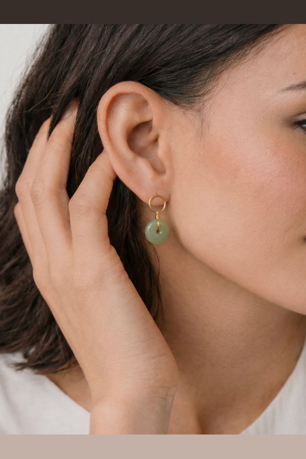 Seree Coin Jade Hollow Earrings - Green