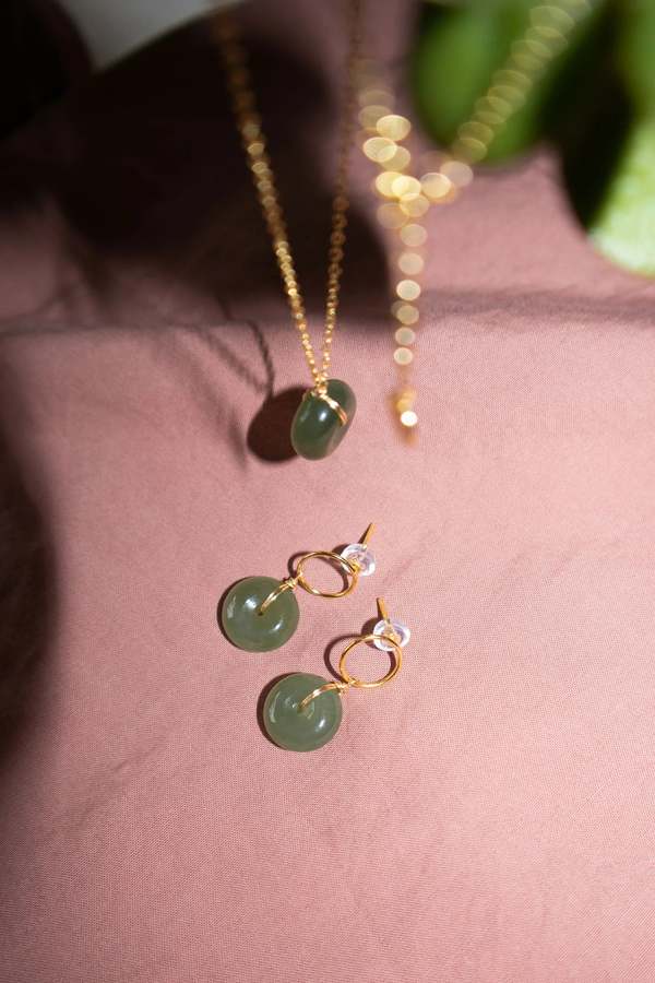 Seree Coin Jade Hollow Earrings - Green