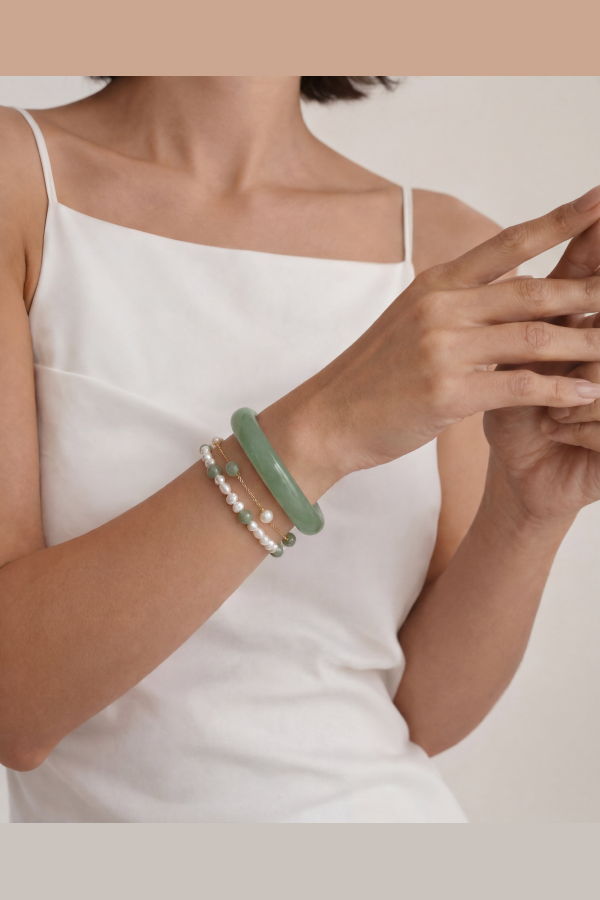 Seree Smoke Opaque Jade Stone Bangle - Light Green