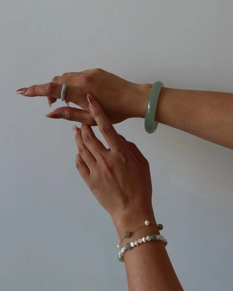 Seree Smoke Opaque Jade Stone Bangle - Light Green