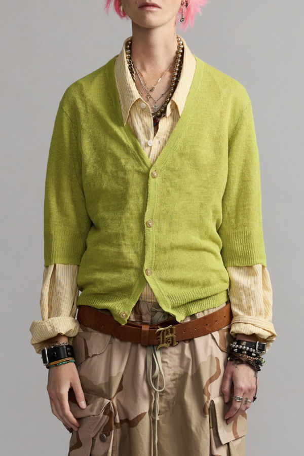 R13 Elbow Sleeve Split Hem Cardigan - Light Green