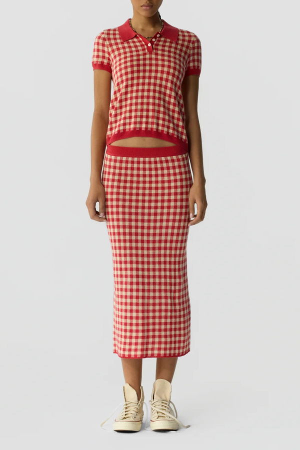 Guest in Residence Gingham Long Skirt - Scarlet
