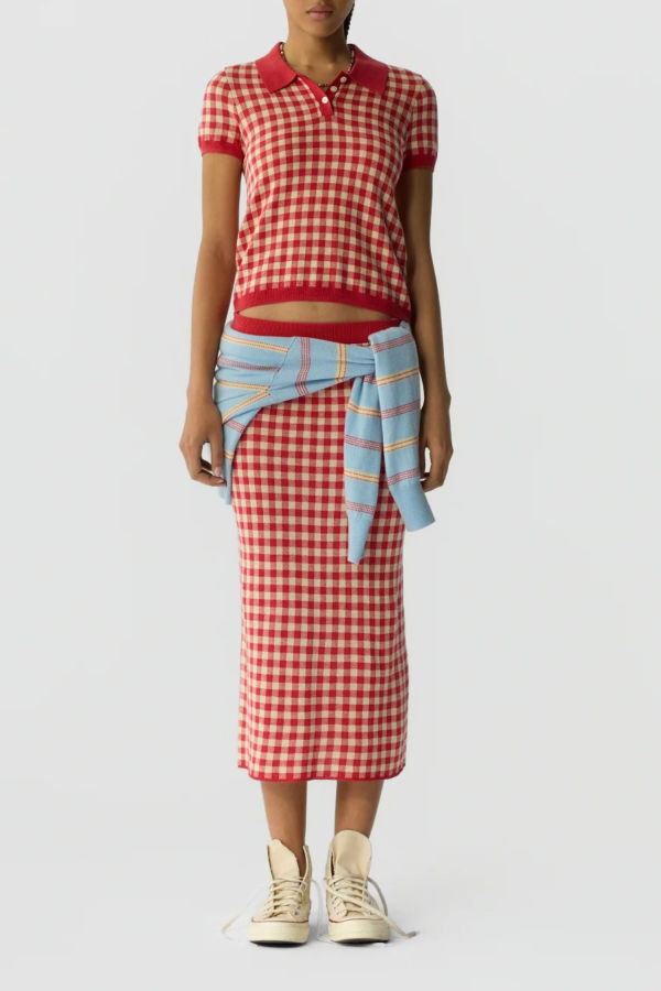 Guest in Residence Gingham Polo Dress - Scarlet