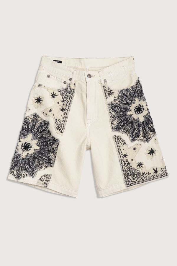 R13 Relaxed Bermuda Applique Short Shorts - Ecru