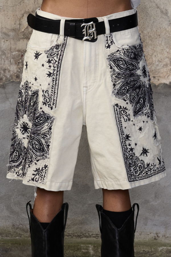 R13 Relaxed Bermuda Applique Short Shorts - Ecru