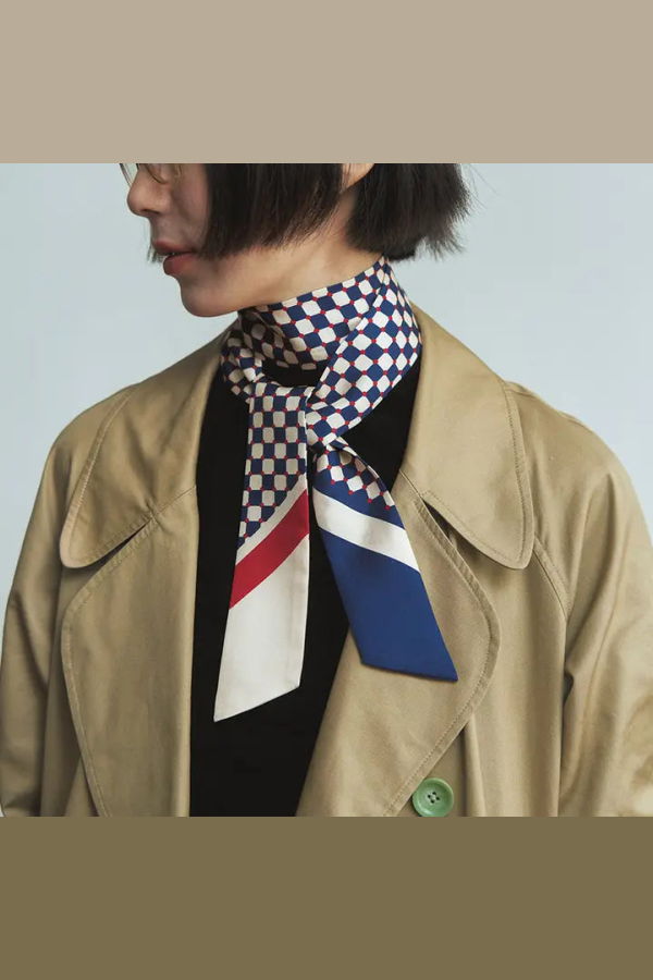 Lost Pattern Checkerboard Silk Skinny Scarf