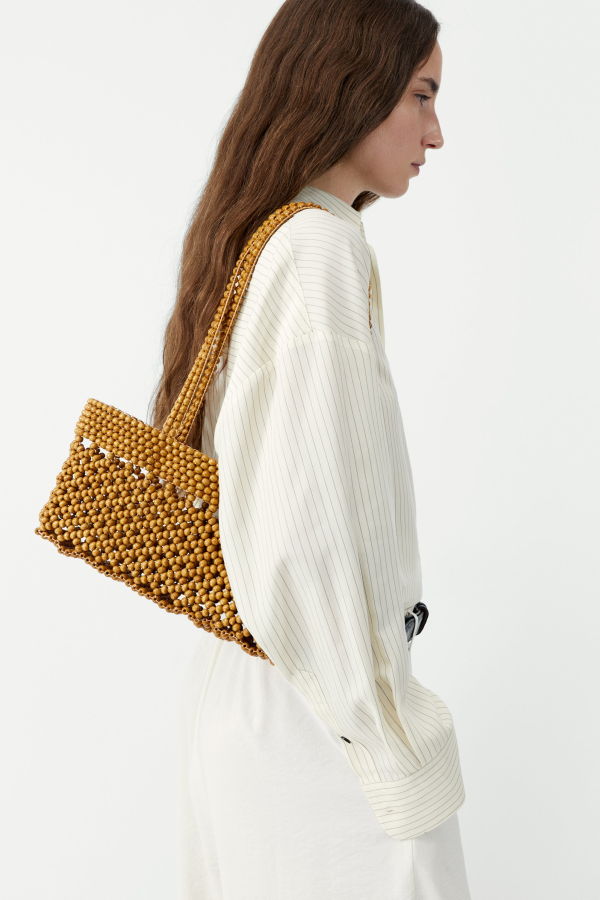 Cordera Wooden Beads Mini Bag - Ochre