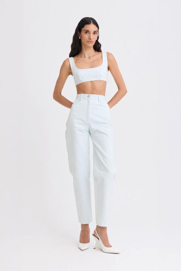 Matthew Bruch High-Waist Twist Seam Jeans - Light Denim