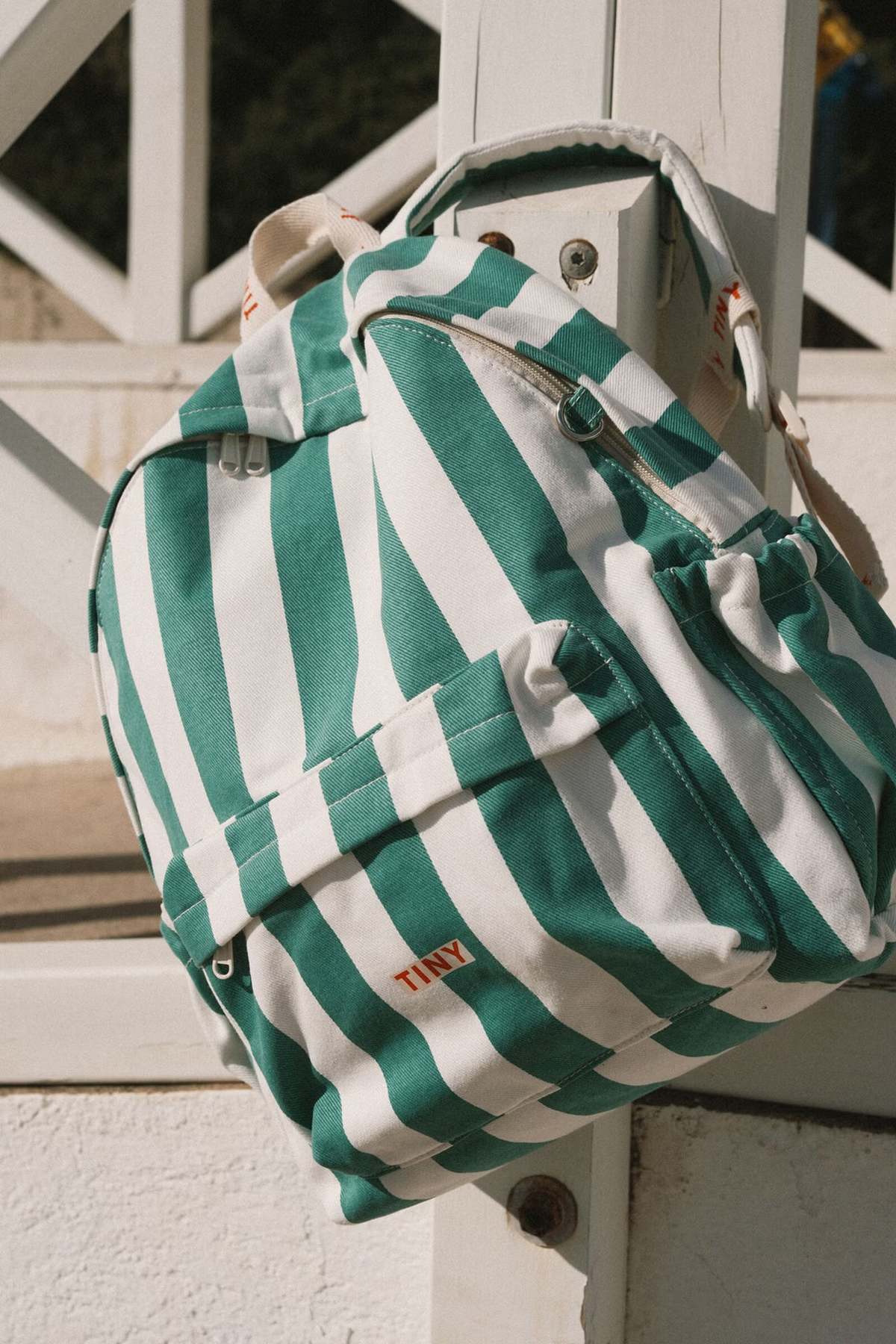 KIDS Tinycottons Backpack in Emerald Stripes - Image 2 of 2