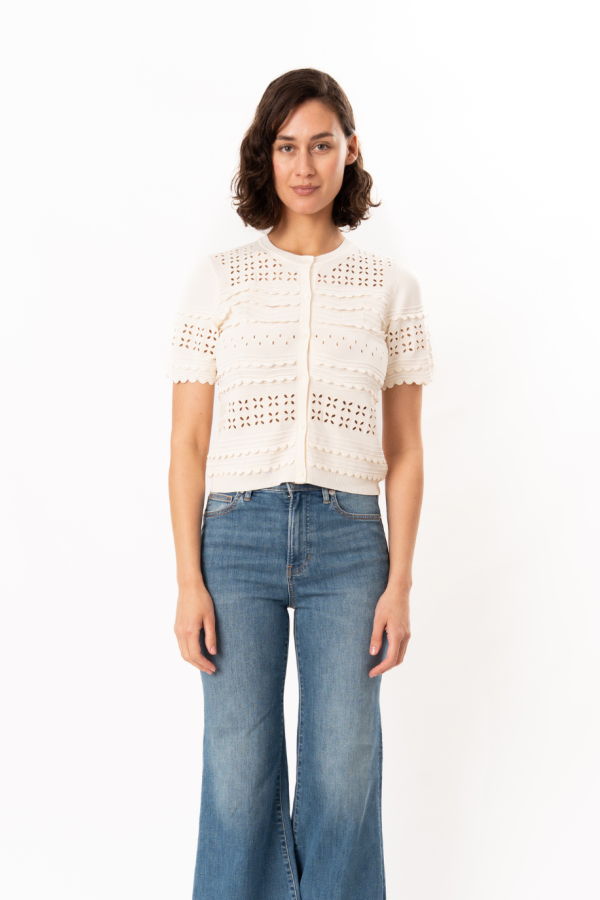 Ulla Johnson Abriana Eyelet Knit Cardigan - Cowrie