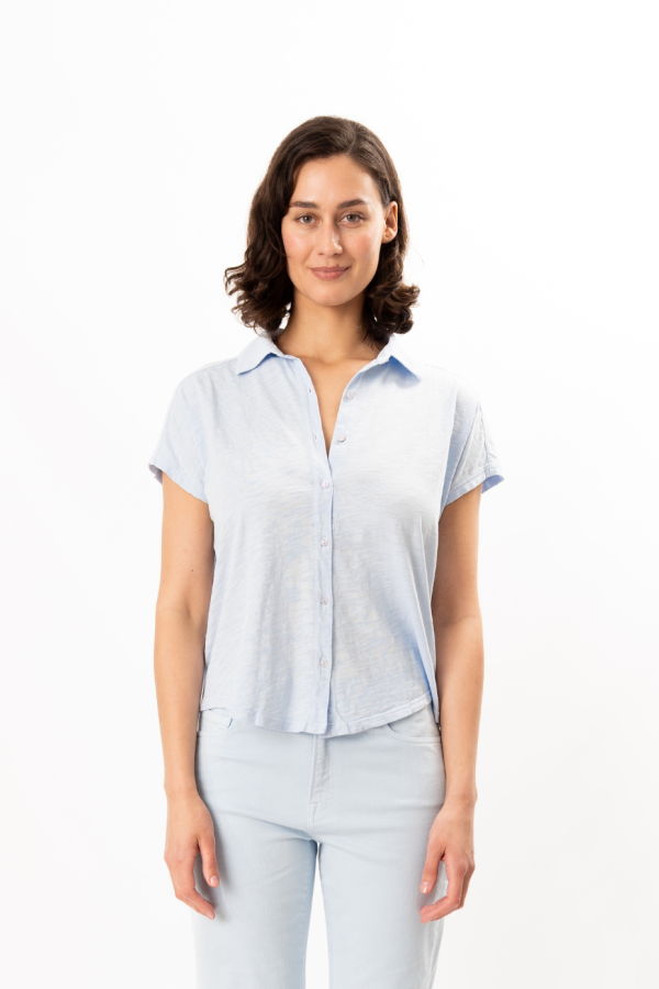 ELLIOTT LAUREN Button Up Polo Top - Sky