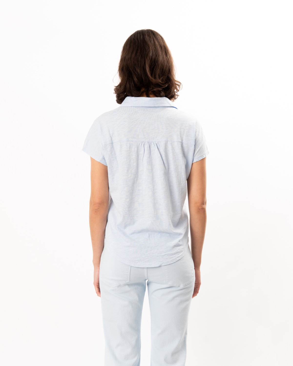 ELLIOTT LAUREN Button Up Polo Top - Sky - Image 2 of 7