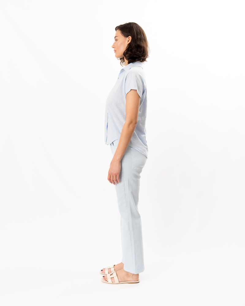 ELLIOTT LAUREN Button Up Polo Top - Sky