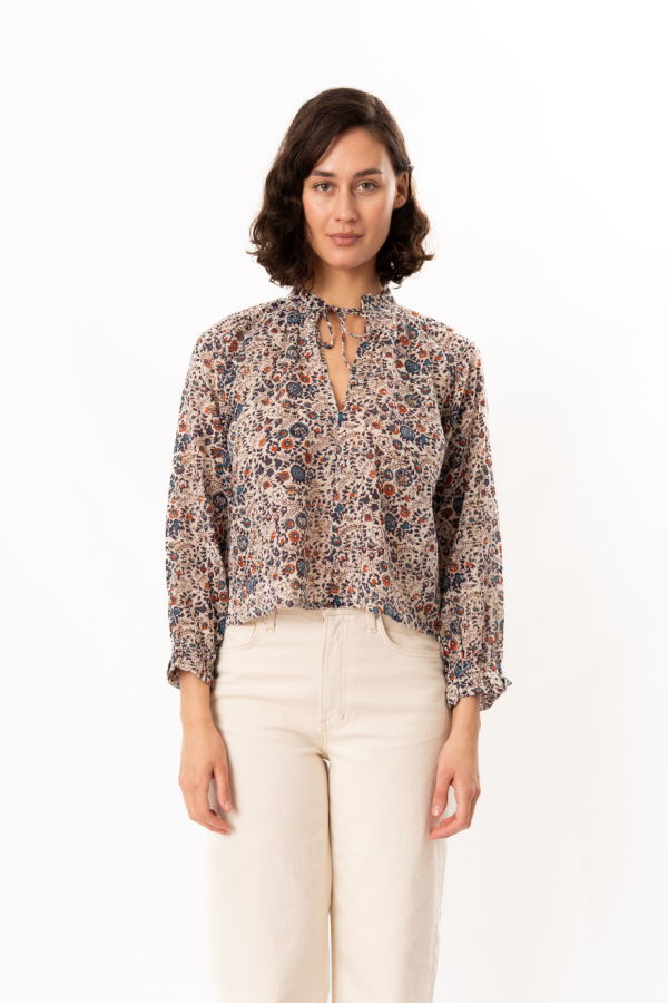M.A.B.E Cass Print Long Sleeve Top - Indigo/Rust