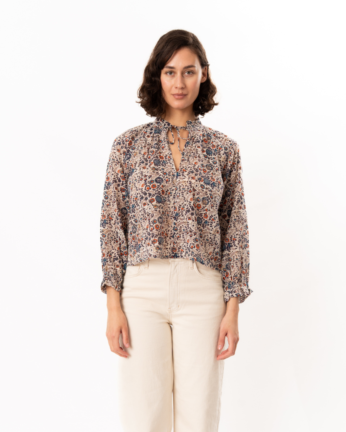 M.A.B.E Cass Print Long Sleeve Top - Indigo/Rust - Image 1 of 6