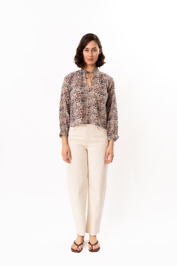 M.A.B.E Cass Print Long Sleeve Top - Indigo/Rust