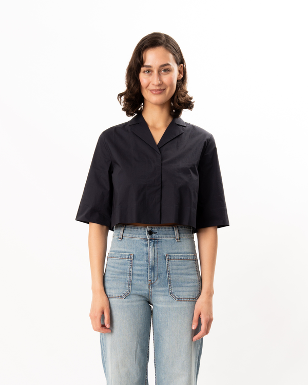 ELLIOTT LAUREN Cropped Poplin Shirt - Navy