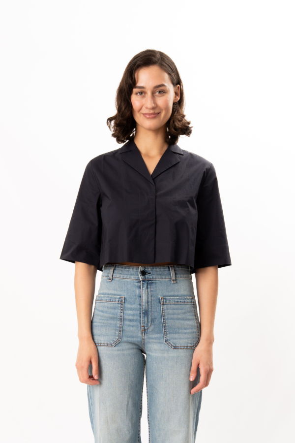 ELLIOTT LAUREN Cropped Poplin Shirt - Navy