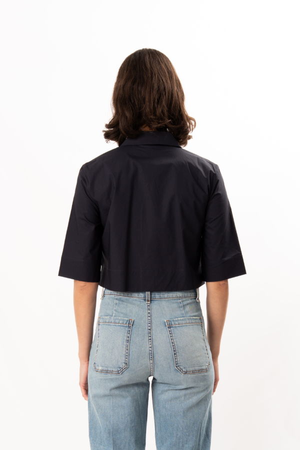 ELLIOTT LAUREN Cropped Poplin Shirt - Navy