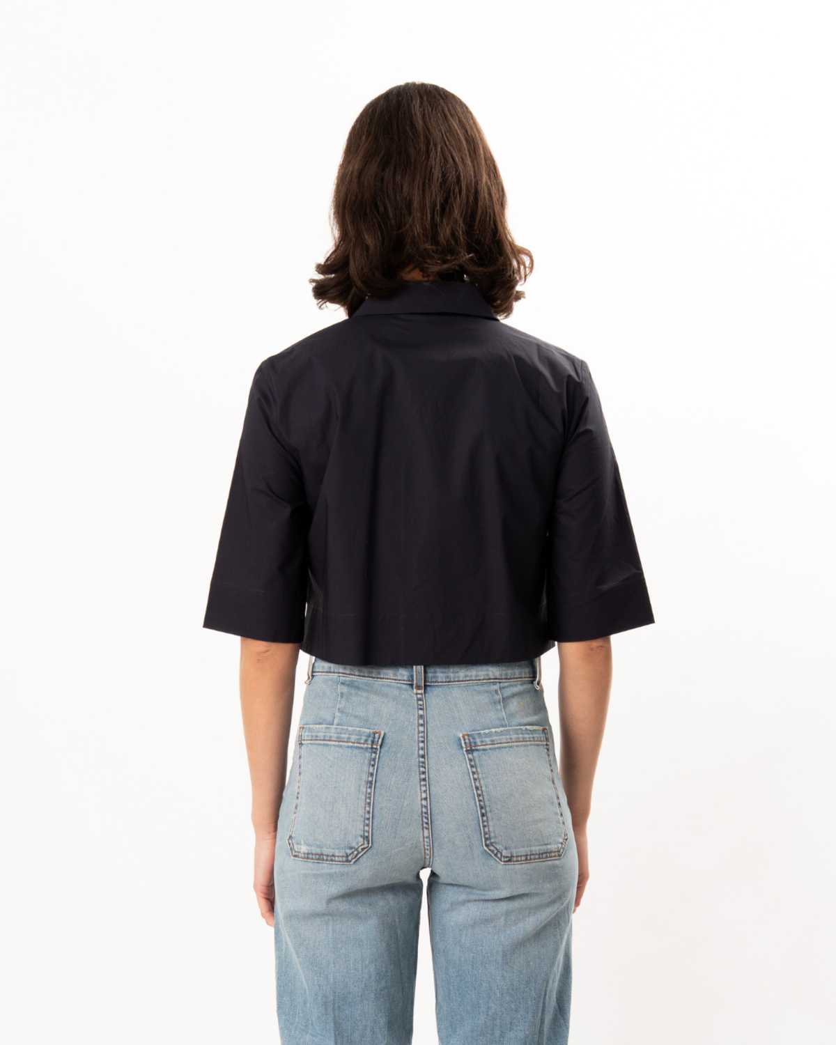 ELLIOTT LAUREN Cropped Poplin Shirt - Navy - Image 2 of 5