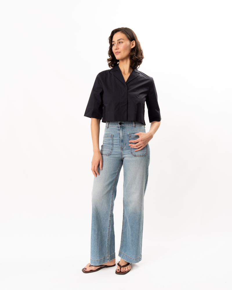 ELLIOTT LAUREN Cropped Poplin Shirt - Navy