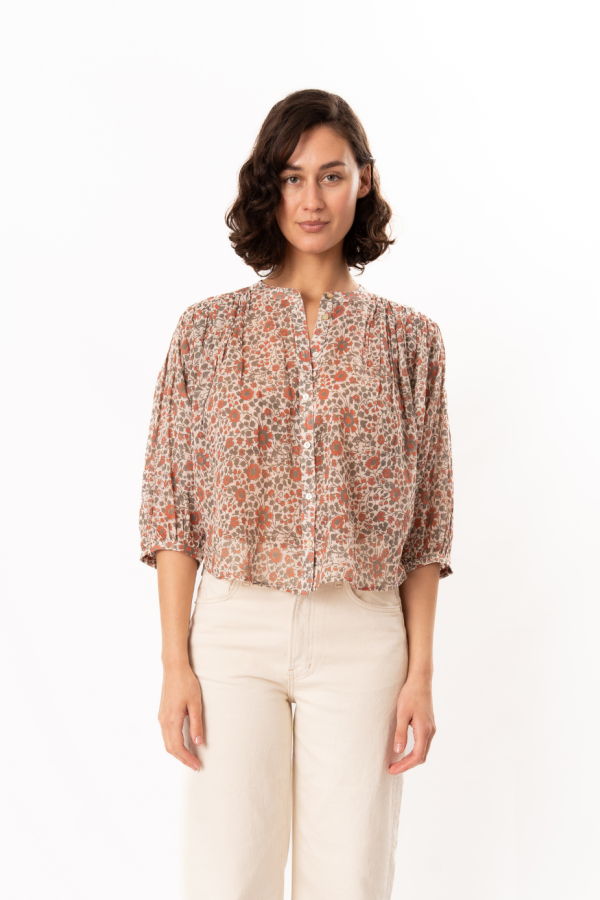M.A.B.E Della Print L/S Top - Rust/Khaki