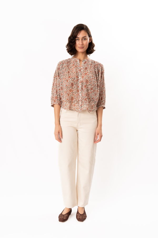 M.A.B.E Della Print L/S Top - Rust/Khaki