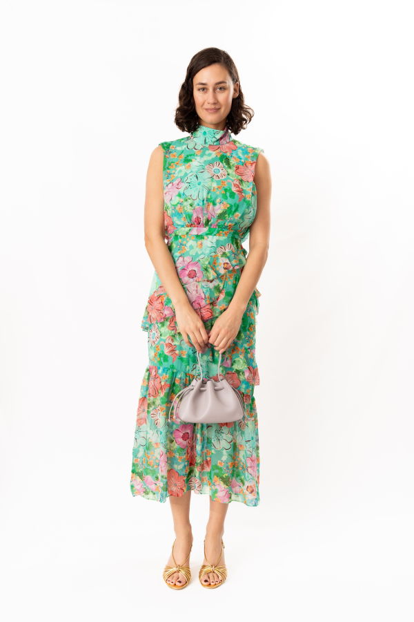 Saloni Fleur Ruffle Dress - Watercolor Papaver