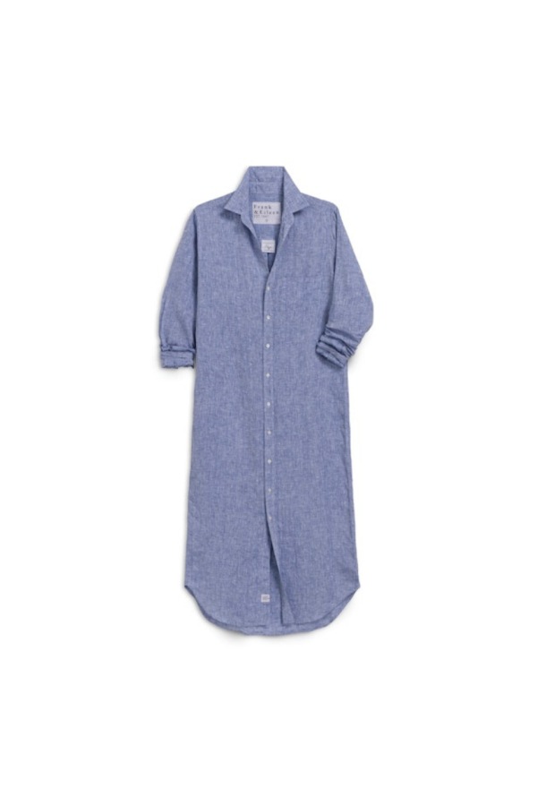 Frank & Eileen Rory Maxi Shirtdress - Blue Linen Hearts