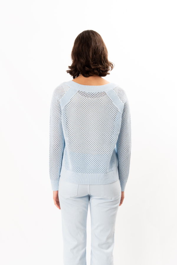 ELLIOTT LAUREN V-Neck Pointelle Sweater - Ice Blue