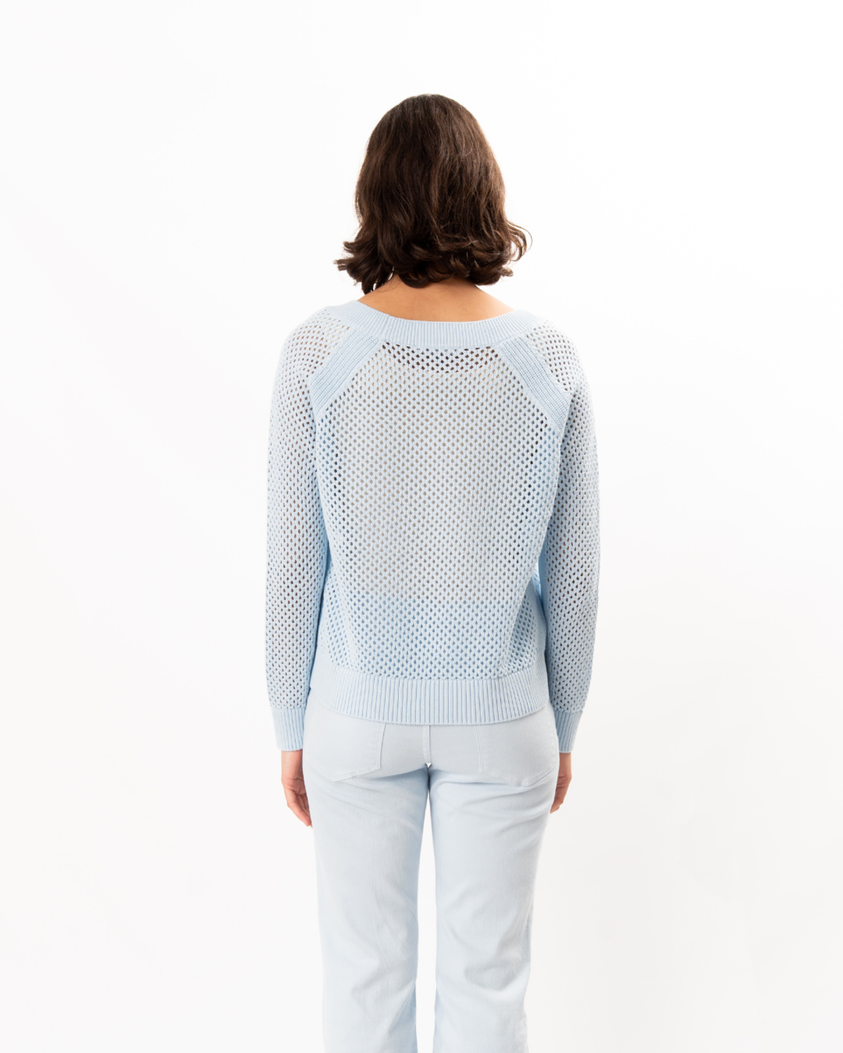 ELLIOTT LAUREN V-Neck Pointelle Sweater - Ice Blue - Image 2 of 5