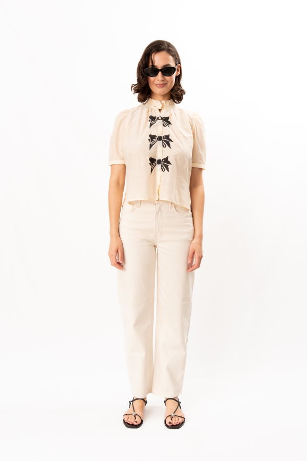 Alix Of Bohemia Winn Black Tie Shirt - Off-White