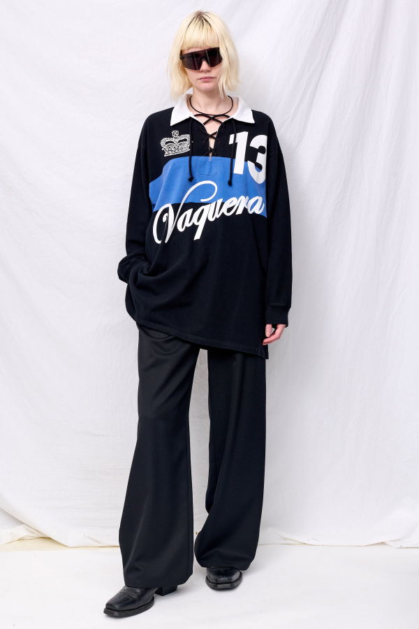 Vaquera Black Blue Rugby Shirt Knit Top