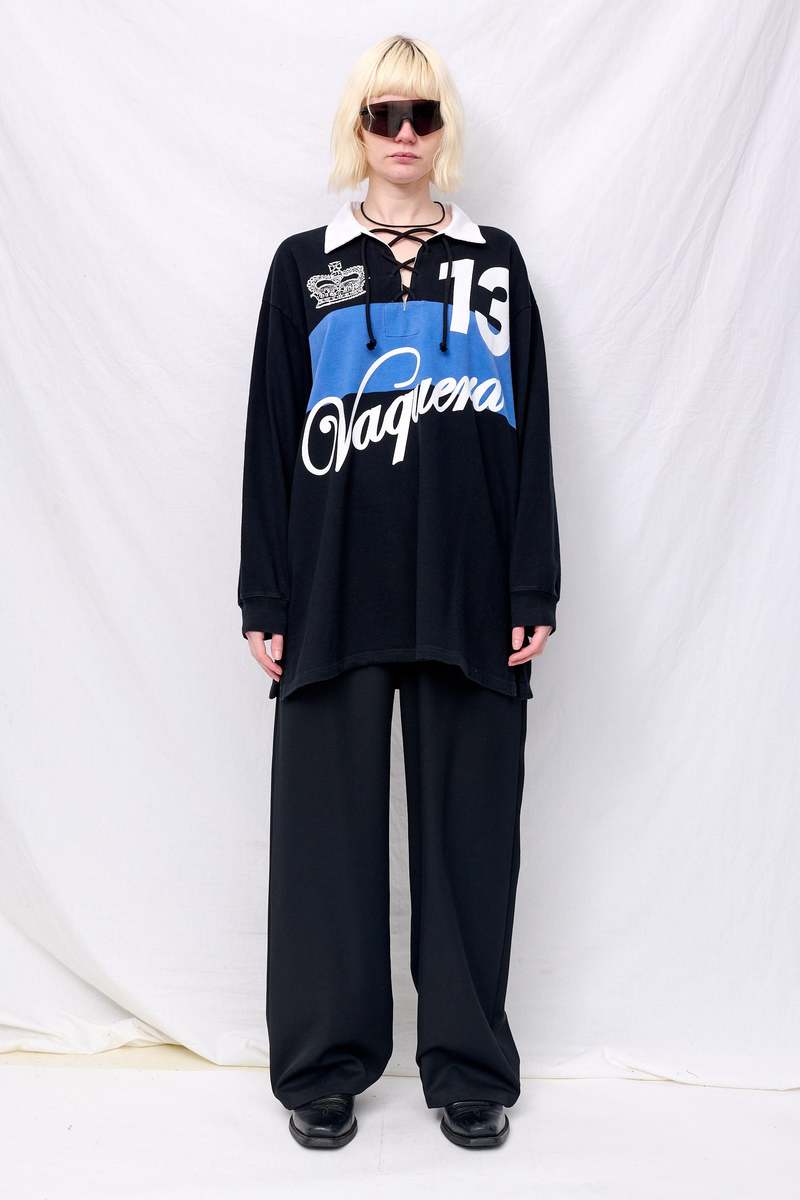 Vaquera Black Blue Rugby Shirt Knit Top