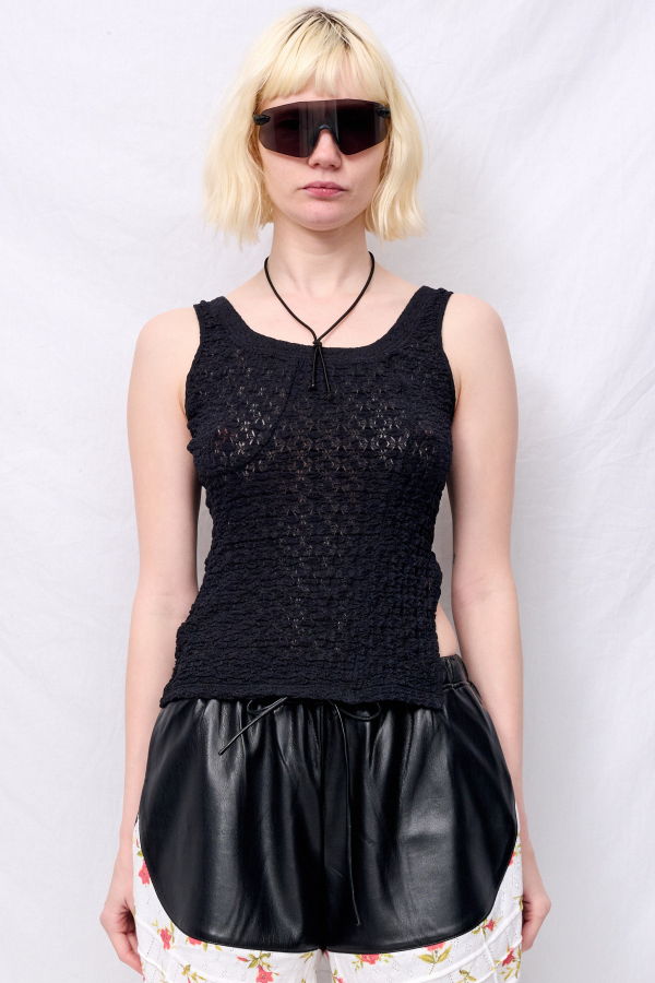 Zimo Black Lace Jersey Twist Tank Top