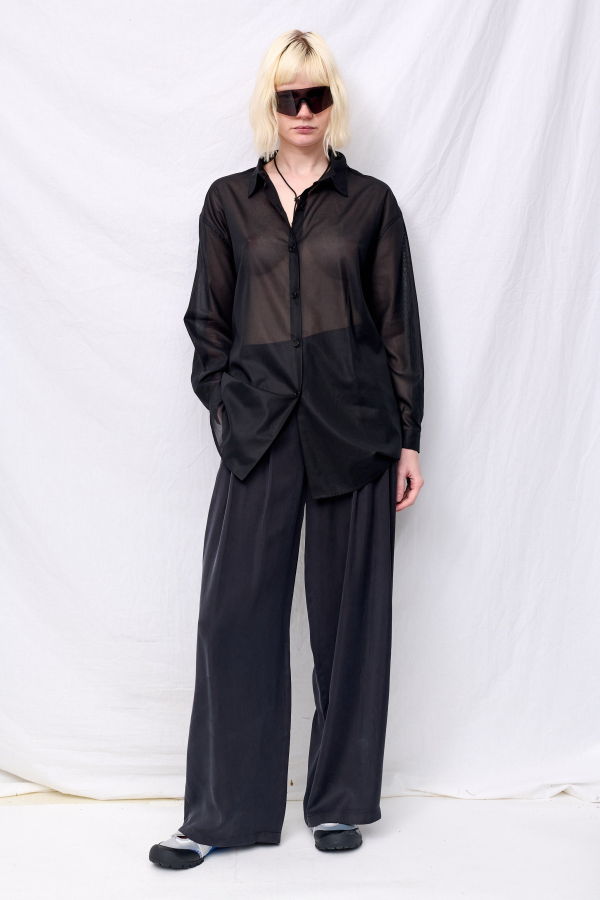AMOMENTO Black Sheer Cotton Classic Shirt