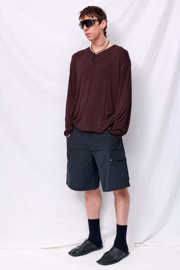 SERAPIS Dark Brown Longsleeve Double V Football Top